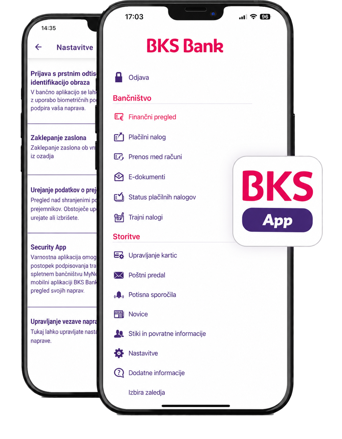 Dva pametna telefona z odprto BKS App. Dva pametna telefona z odprto BKS App.