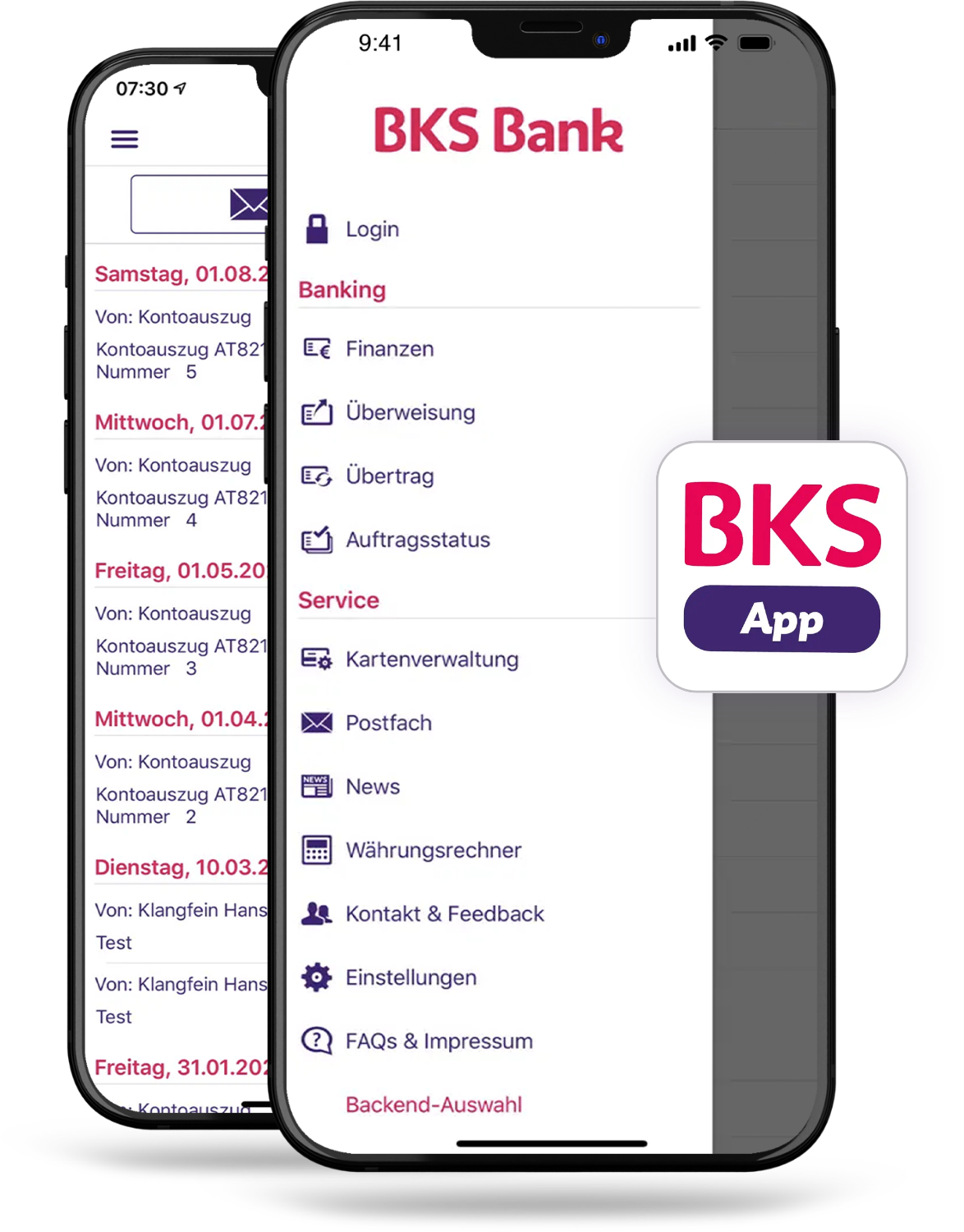 Dva pametna telefona z odprto BKS App. Dva pametna telefona z odprto BKS App.